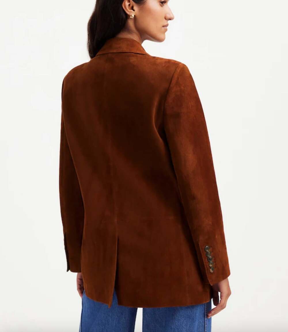 Madewell The Kline Blazer in Soft Mahogany Size 4 100% Suede Leather - Picture 3 of 10